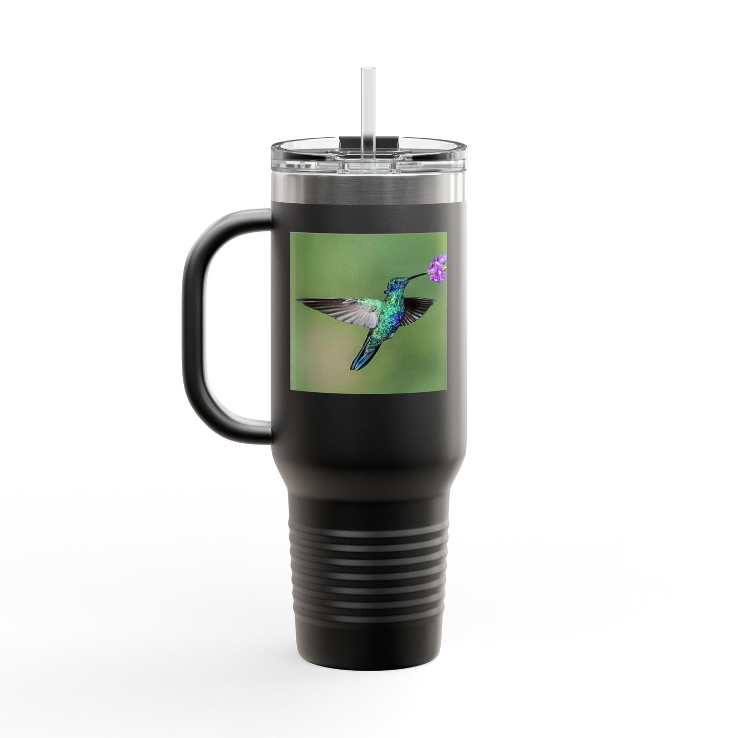 Nature-Inspired 40oz Insulated Travel Mug with Hummingbird Design