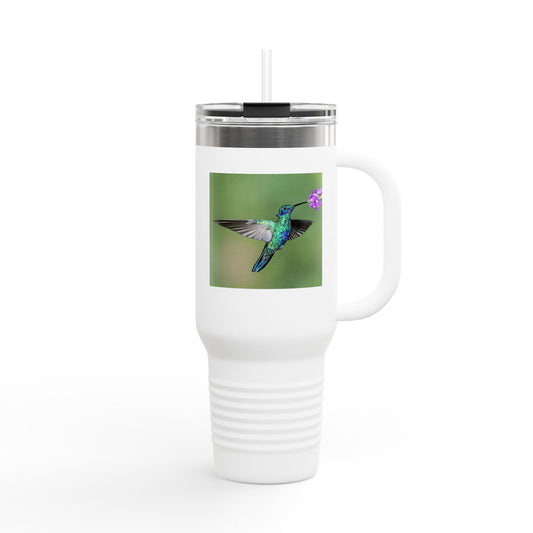 Nature-Inspired 40oz Insulated Travel Mug with Hummingbird Design