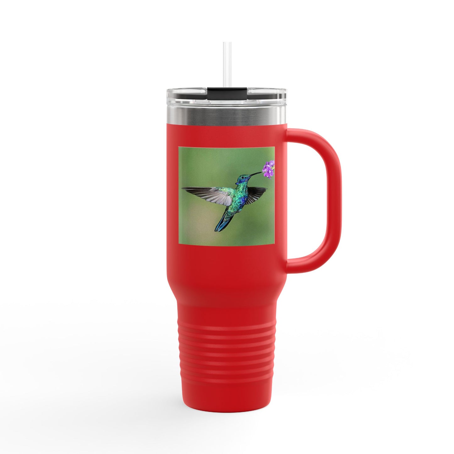 Nature-Inspired 40oz Insulated Travel Mug with Hummingbird Design