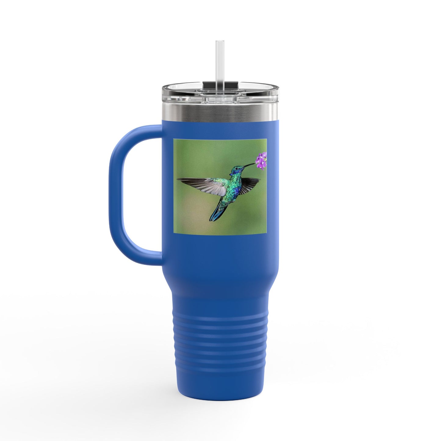 Nature-Inspired 40oz Insulated Travel Mug with Hummingbird Design