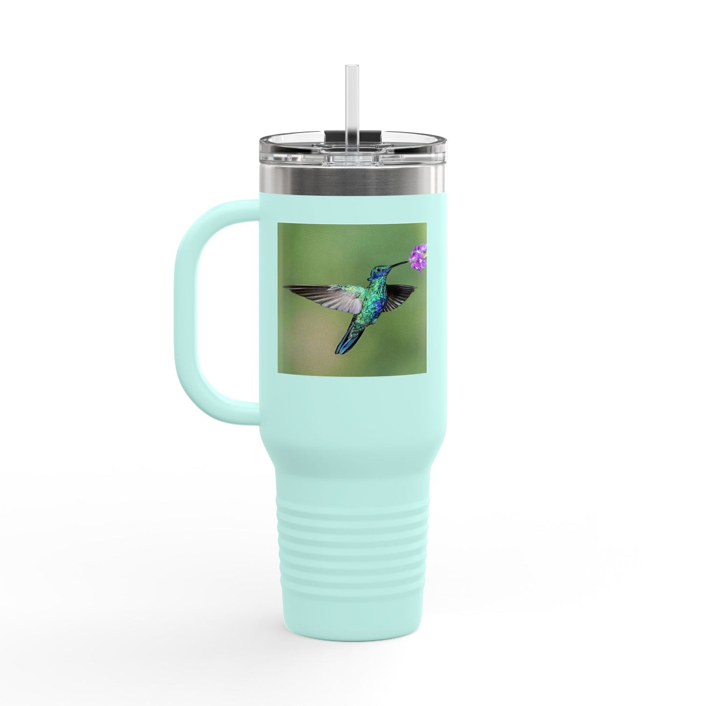 Nature-Inspired 40oz Insulated Travel Mug with Hummingbird Design