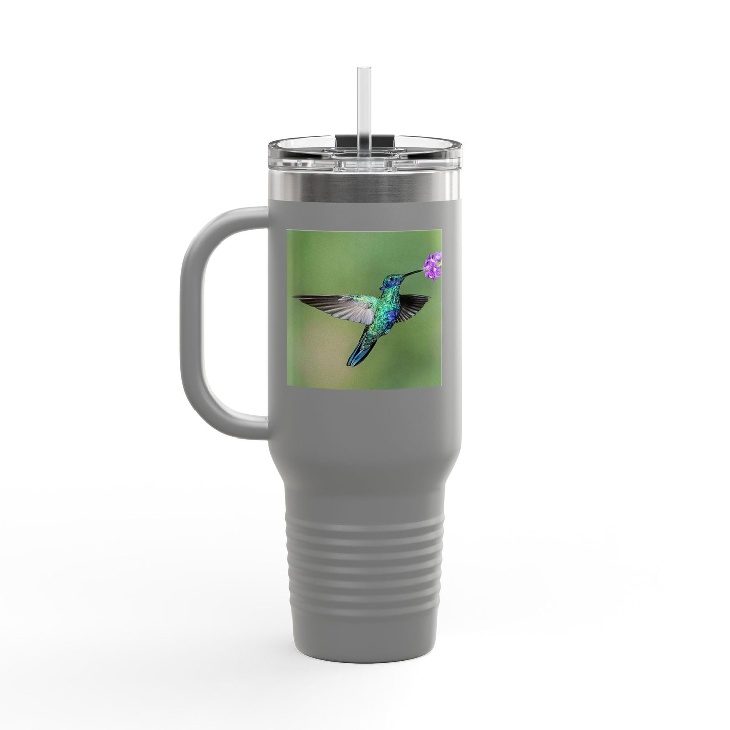 Nature-Inspired 40oz Insulated Travel Mug with Hummingbird Design