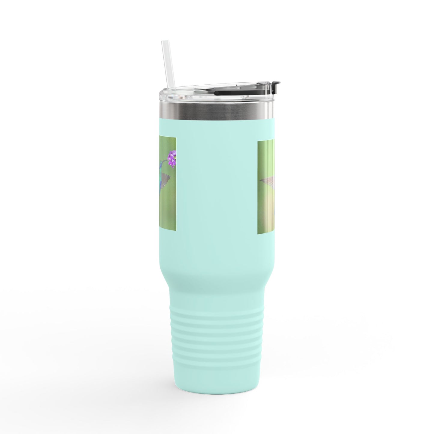 Nature-Inspired 40oz Insulated Travel Mug with Hummingbird Design