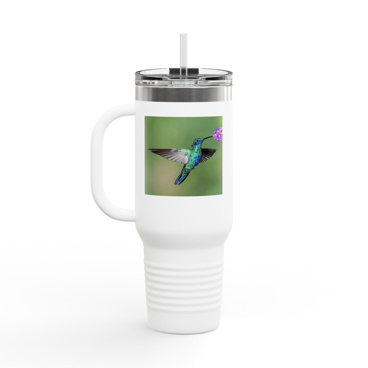 Nature-Inspired 40oz Insulated Travel Mug with Hummingbird Design