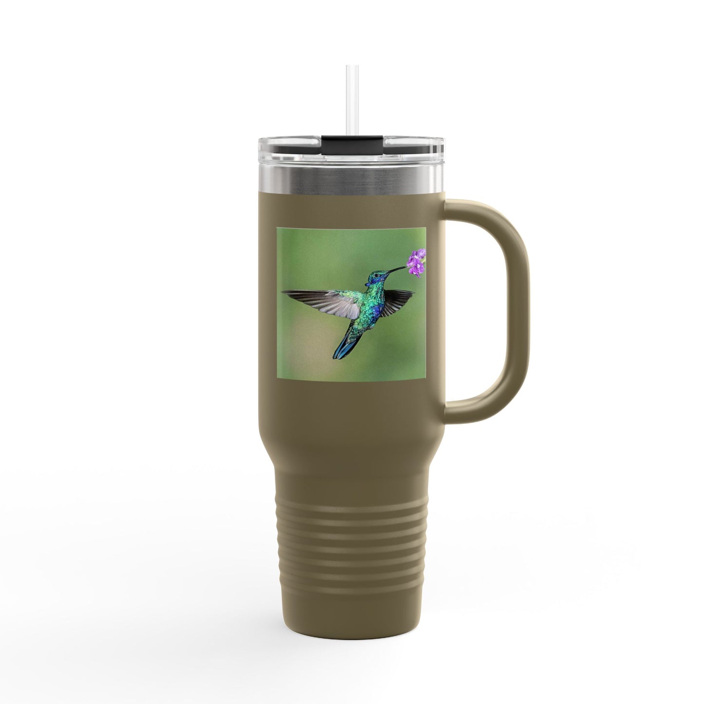 Nature-Inspired 40oz Insulated Travel Mug with Hummingbird Design