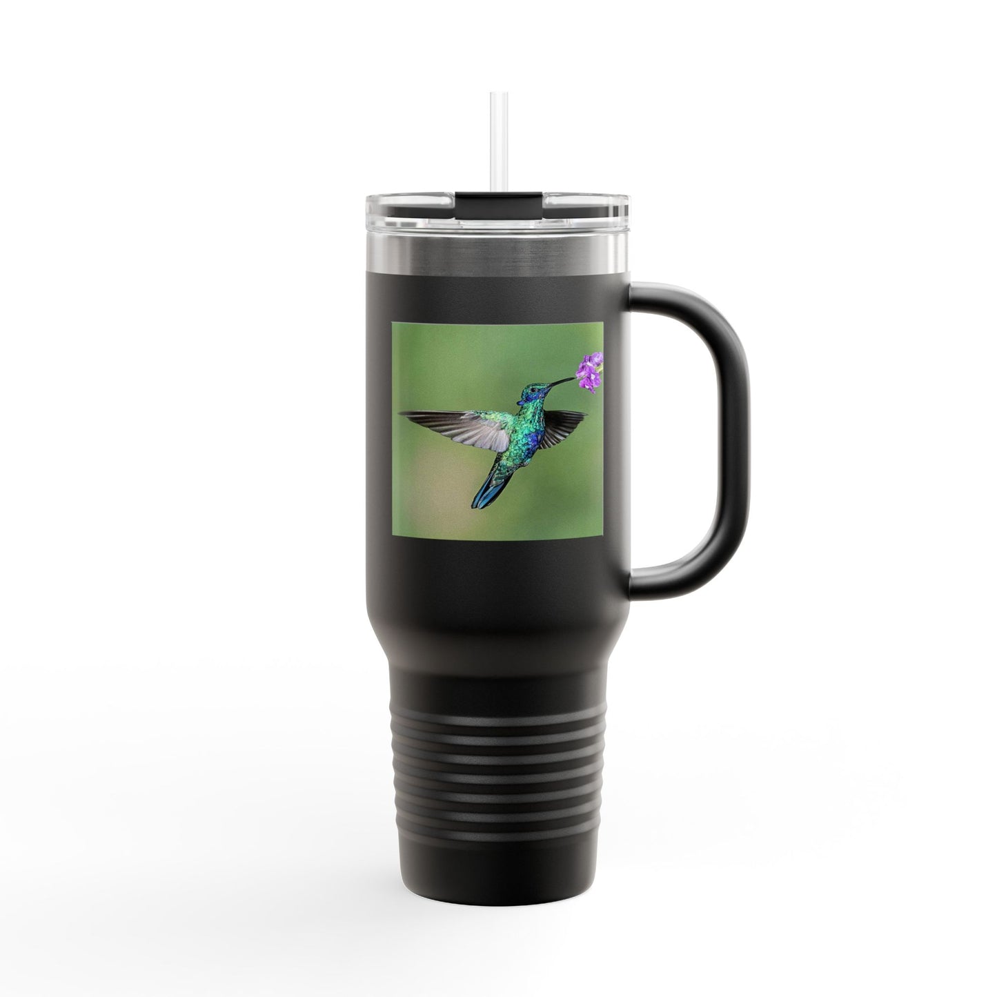 Nature-Inspired 40oz Insulated Travel Mug with Hummingbird Design